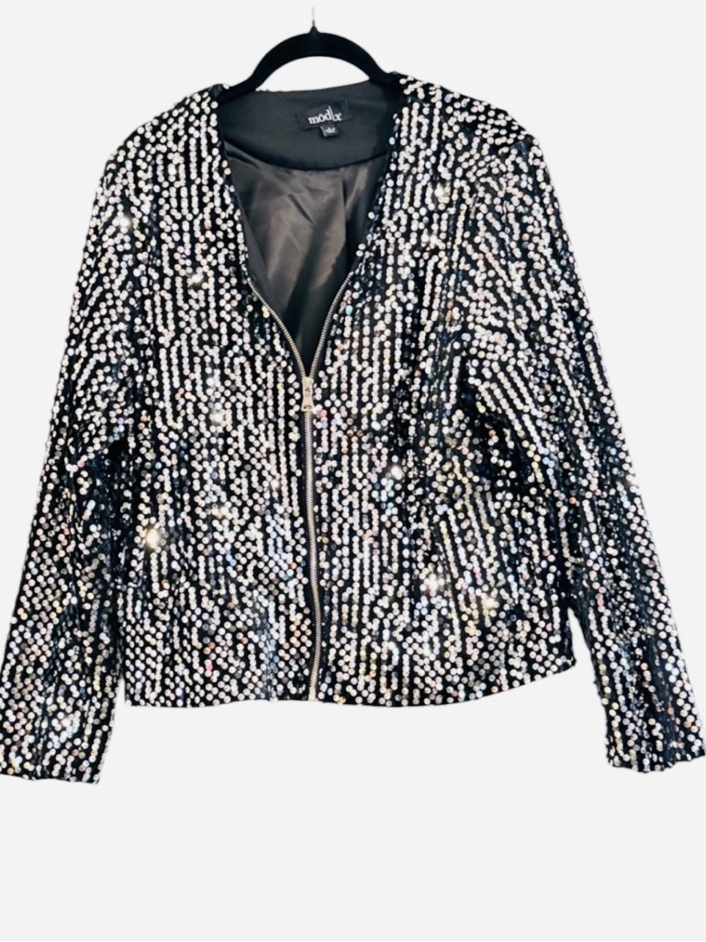 Mod/X Chic Black Sequin Bomber Jacket Size S